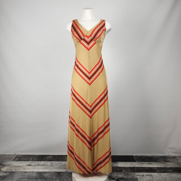 Vintage Dresses & Skirts - Vintage Nu Mode Red & Brown Maxi Dress Size S